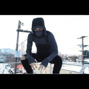 Burning Man attire: Post-Apocalyptic, two toned, cowl shrug with hood.